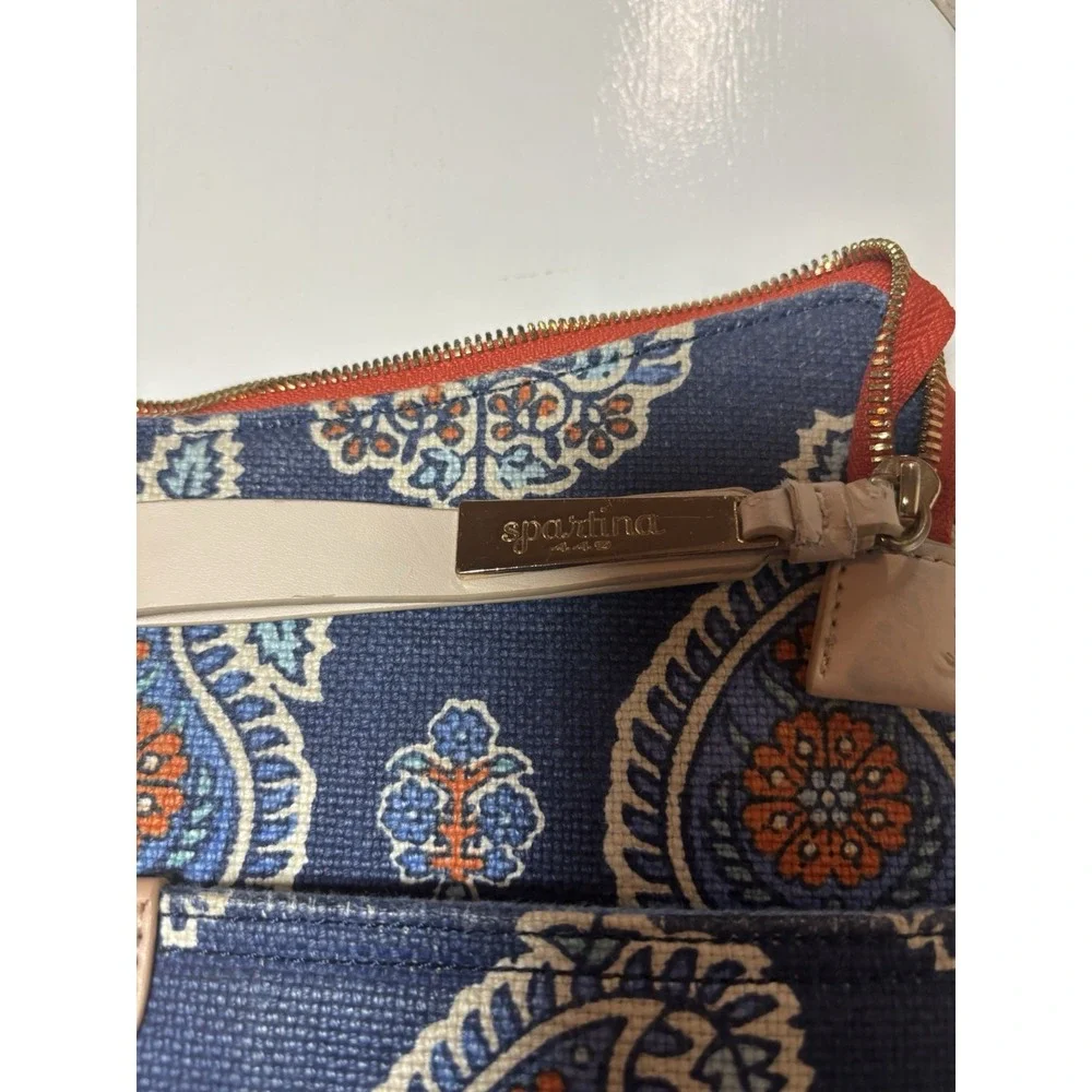 Spartina 449 Bag Purse Daufuskie Island Linen Leather Blue Orange Paisley